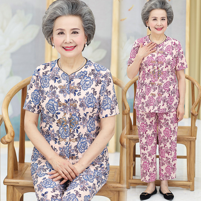 超薄透气中老年风冰丝衣服奶奶装