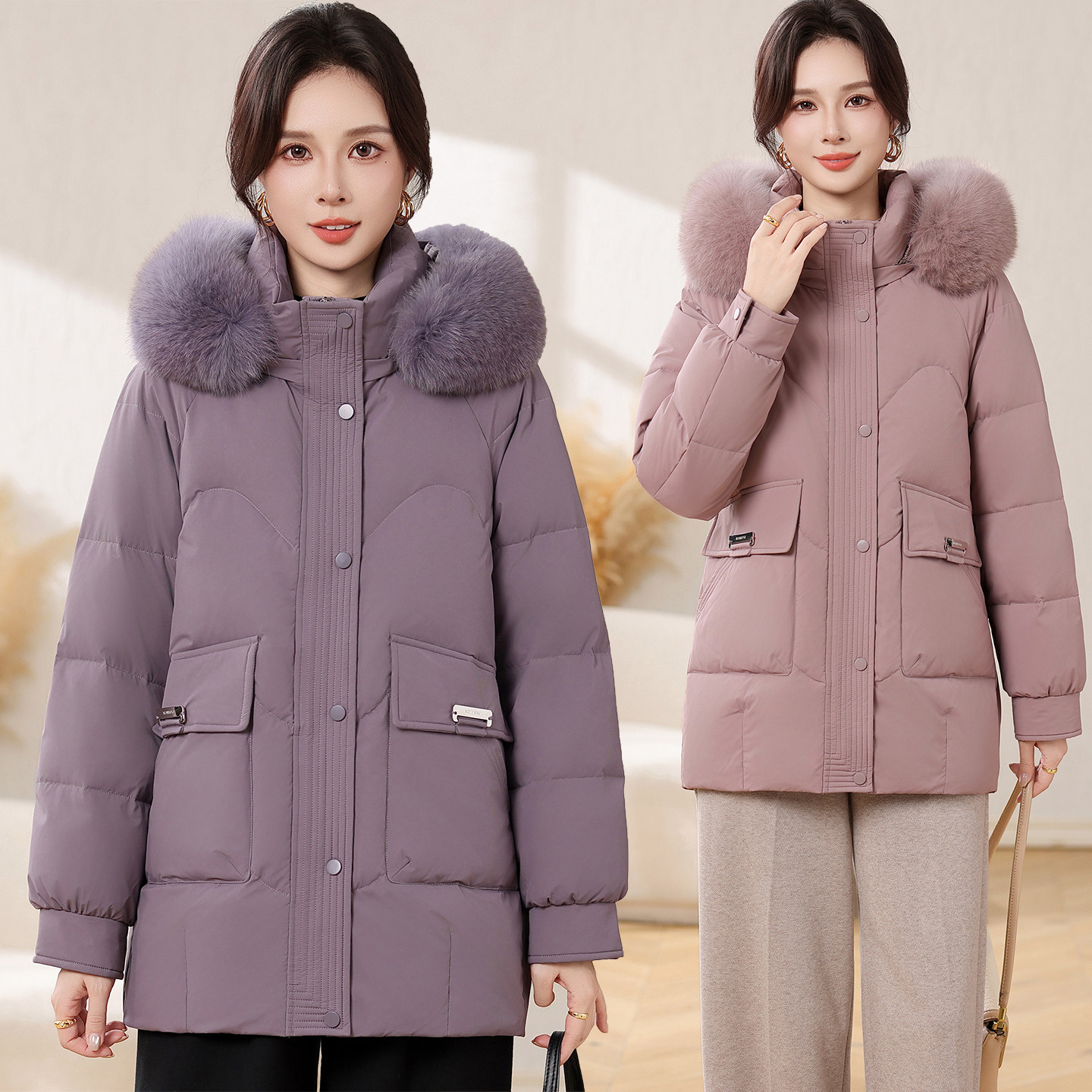 防跑绒!厚保暖白鸭绒妈妈羽绒服