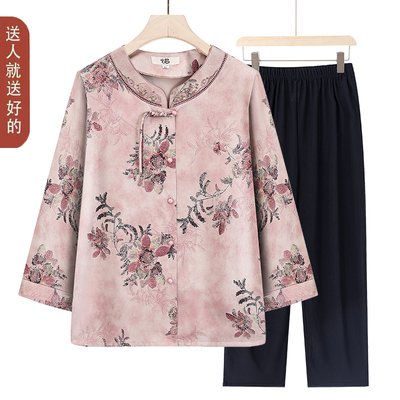 2025新款中老年妈妈夏装中式国风开衫九分袖衬衫上衣奶奶老人衣服