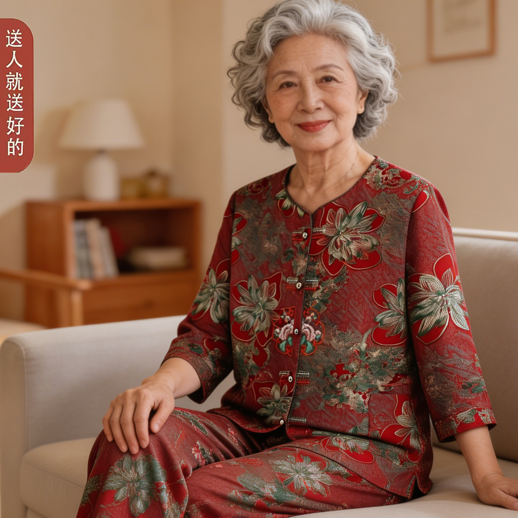 吸汗透气!棉绸老年人夏装女套装