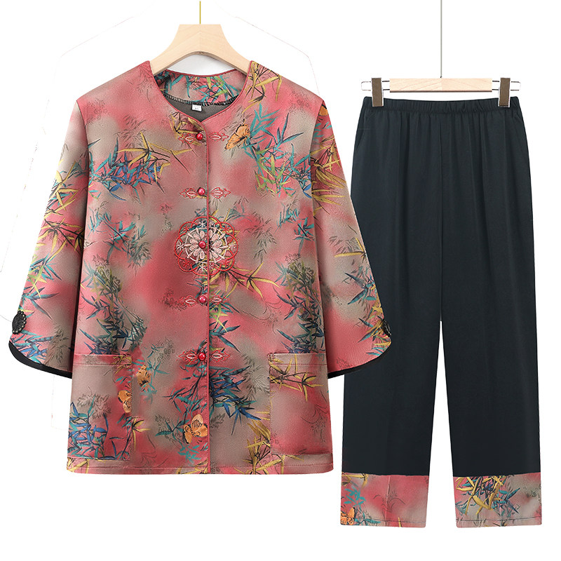 2025新款妈妈夏装中老年人老太太衣服60-7080岁七分袖奶奶两件套