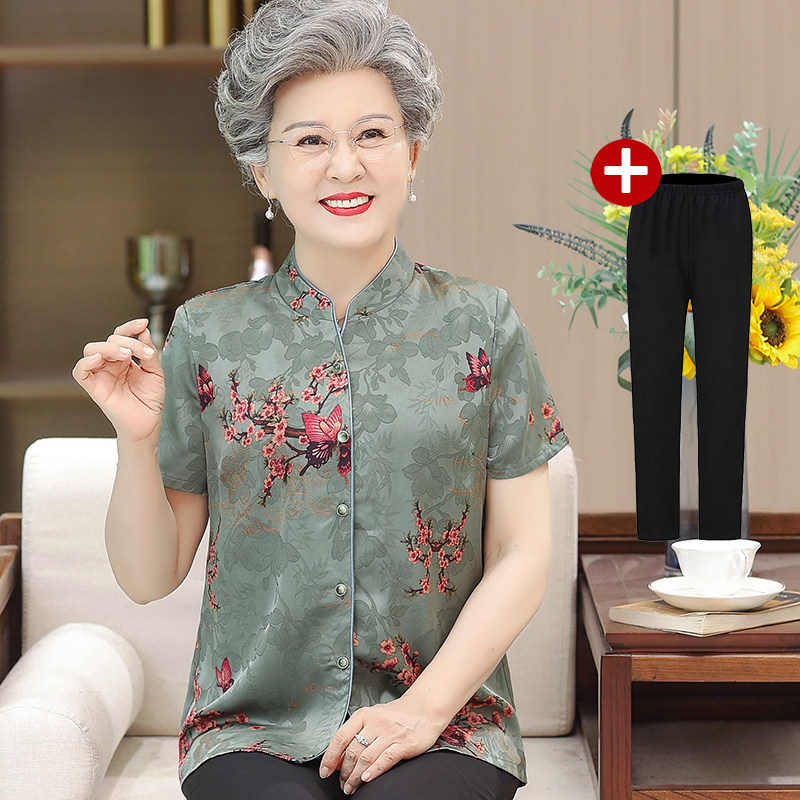 老年人夏装女奶奶短袖套装