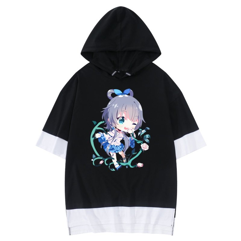 洛天依二次元Q版印花动漫周边短袖男T恤夏季连帽青少年情侣装衣服