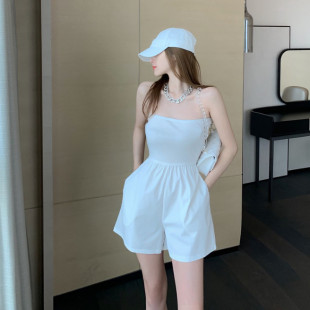 ins超火海边度假抹胸吊带连衣裙女辣妹设计感小众外穿连体短裤夏