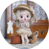 ob11娃衣gsc可穿复古碎花套裙洋装 草帽法蕾