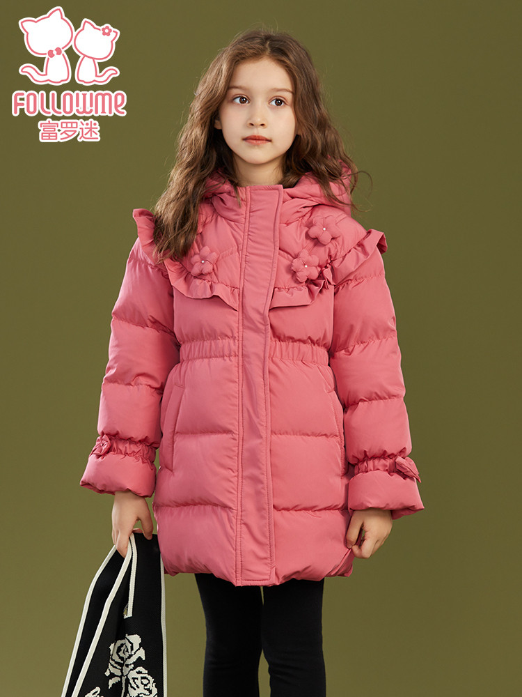 富罗迷女童羽绒服2023新款冬季儿童装保暖轻薄款鸭绒中长款外套