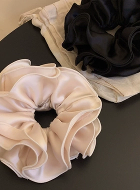 韩系ins芭蕾风缎面花边发圈大号荷叶边发圈高级质感法式复古发饰