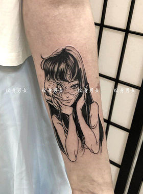 纹身贴防水女男女手臂手腕漫画暗黑富江少女识人用人静态模型防弹