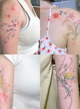 唯美清新花束彩色纹身贴女防水持久锁骨手臂手背手腕ins风甜美