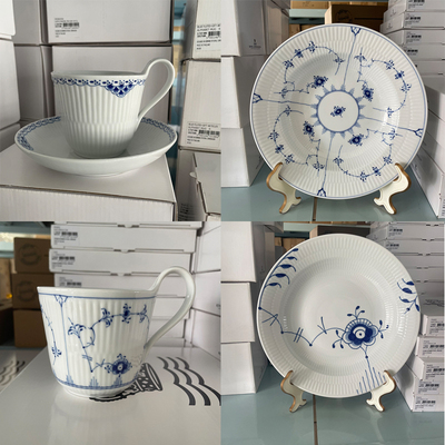 RoyalCopenhagen皇家哥本哈根白色缤纷唐草公主蓝半蕾丝杯碟杯子