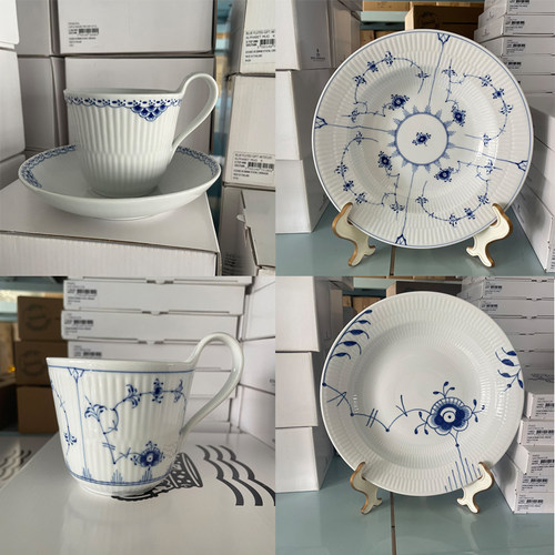 RoyalCopenhagen皇家哥本哈根白色缤纷唐草公主蓝半蕾丝杯碟杯子