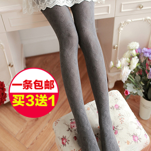 日系花纹蕾丝图腾打底袜女春秋薄款中厚提花天鹅绒白色丝袜连裤袜