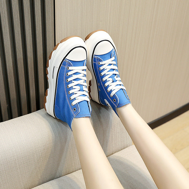 高帮帆布鞋女夏季网红显瘦爆款显腿长圆头大头厚底松糕运动休闲鞋