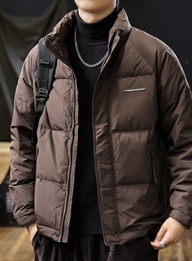 美式复古短款羽绒服男2025冬季新款90白鸭绒加厚保暖立领外套男款