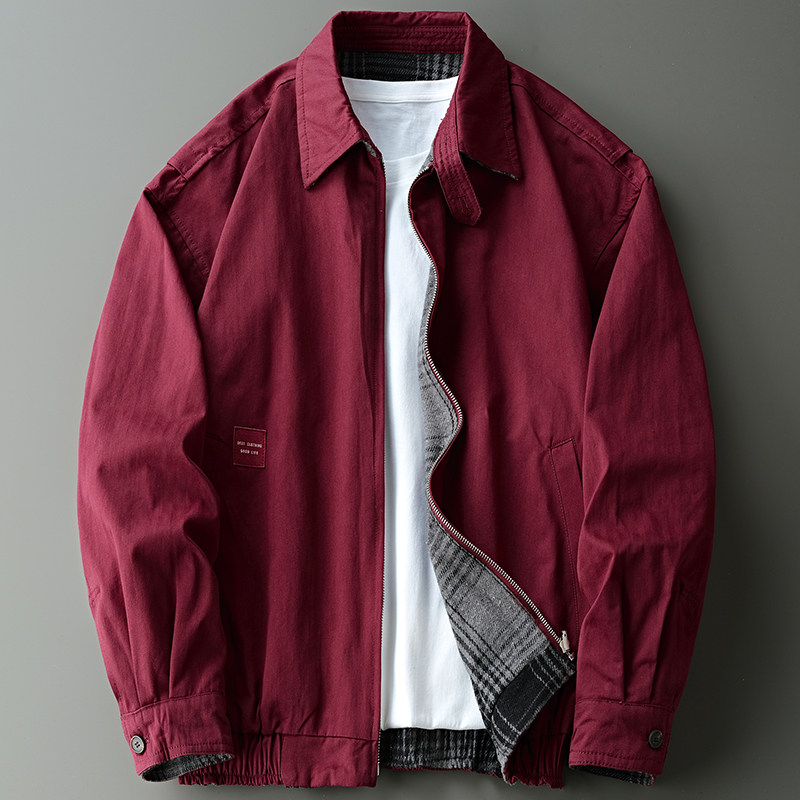 点霸春秋时尚哈灵顿休闲夹克男美式潮牌复古宽松两面穿飞行服外套