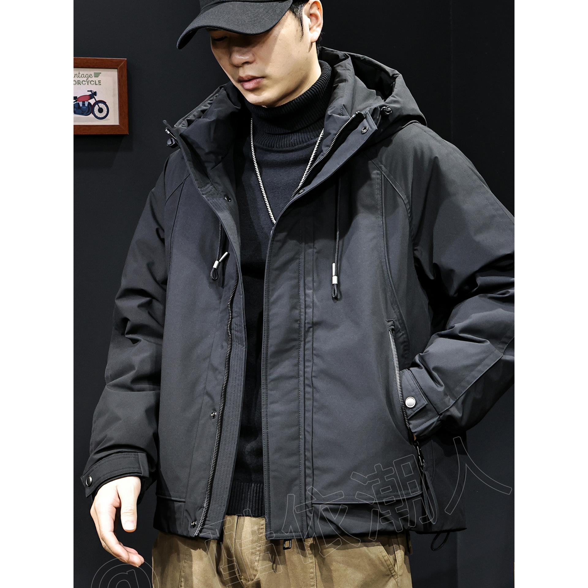 爆款国标90白鸭绒工装羽绒服男连帽外套2025冬季新款保暖潮牌大码