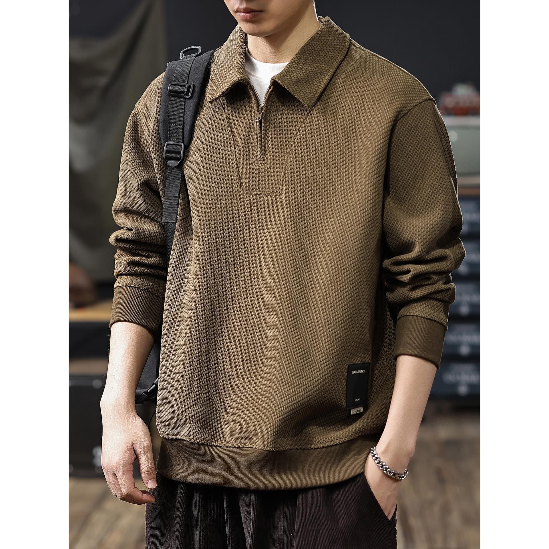 欧棉加绒春季拉链翻领男士卫衣2026新款春秋宽松大码休闲高端衣服