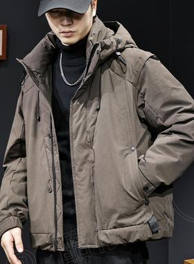 美式国标90白鸭绒羽绒服男2025冬季新款保暖潮牌连帽工装外套大码