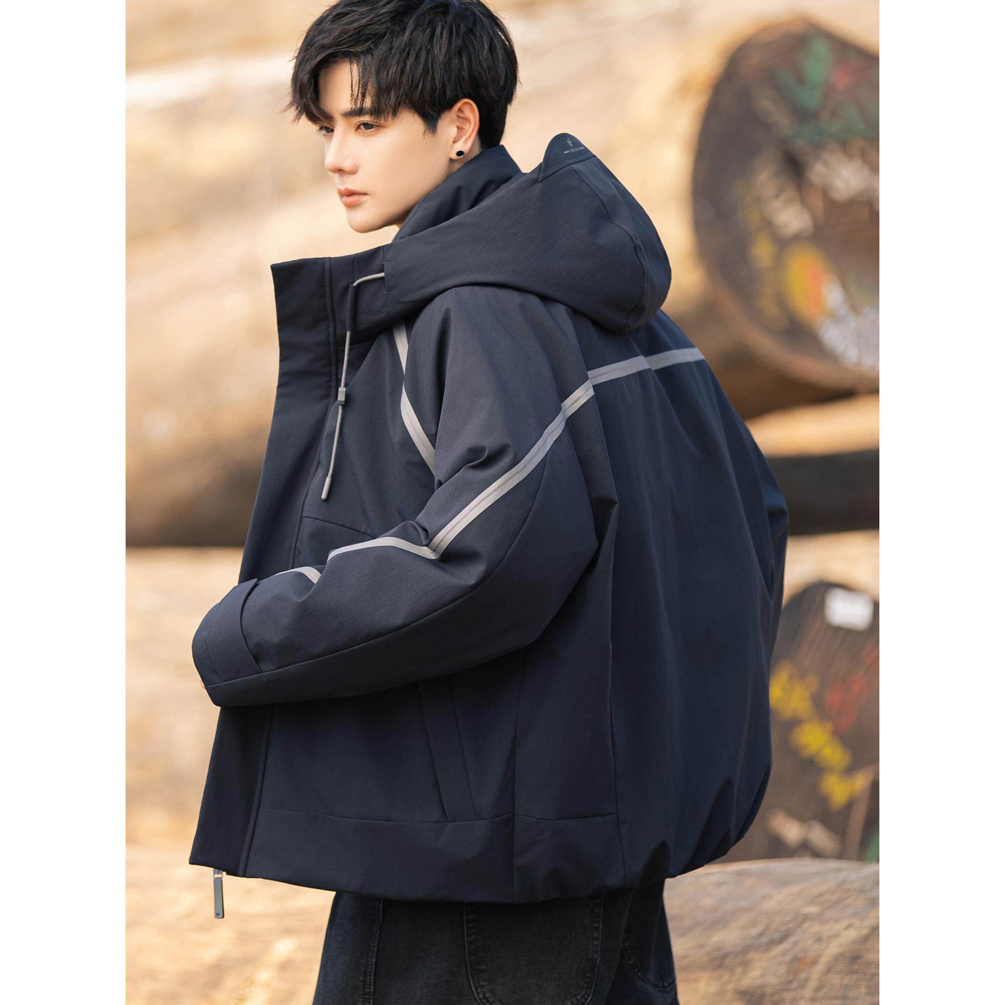 高级感90白鸭绒羽绒服男士2025冬季新款加厚保暖工装连帽短款外套