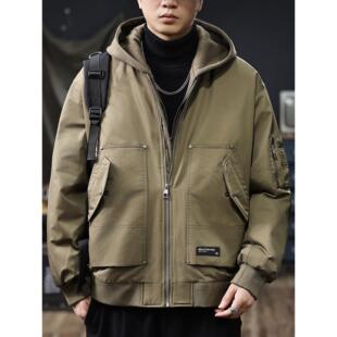 高端重磅美式假两件连帽羽绒服男2025冬季新款鸭绒保暖工装外套潮