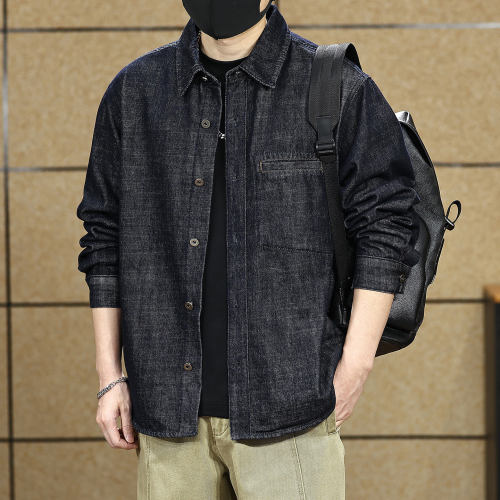 美式高街原色牛仔衬衫男秋季2026新款宽松显瘦翻领长袖衬衣外套潮