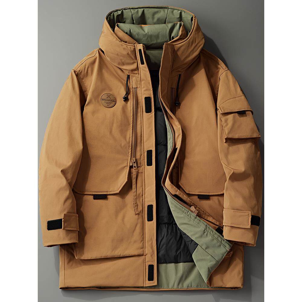 冬季潮牌连帽羽绒服男中长款户外三防重磅工装加厚外套冲锋衣