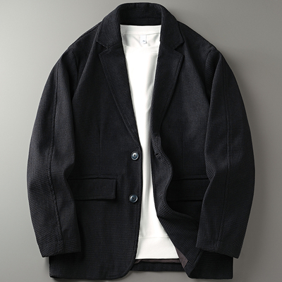 戗驳领华夫格休闲西装男秋冬高级感帅气宽松小西服灯芯绒外套