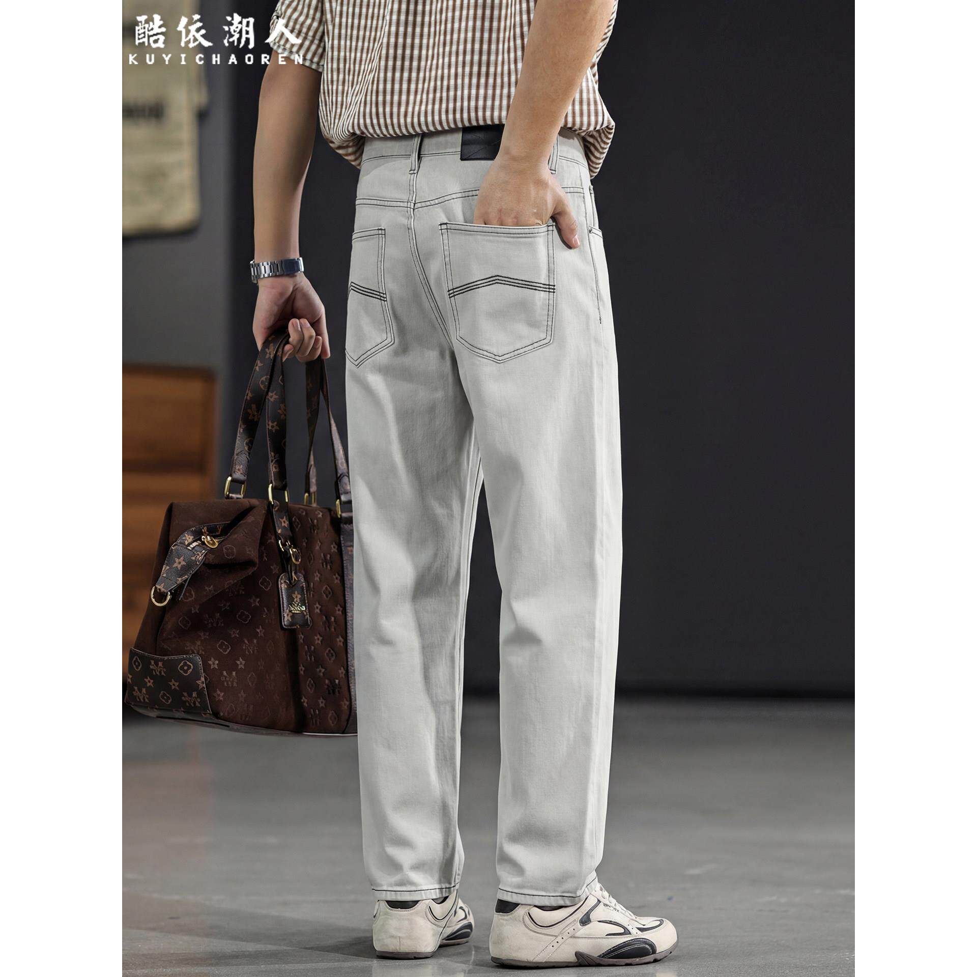高级灰莱赛尔轻薄直筒牛仔裤男2026新款长裤春夏款极简老钱风裤子