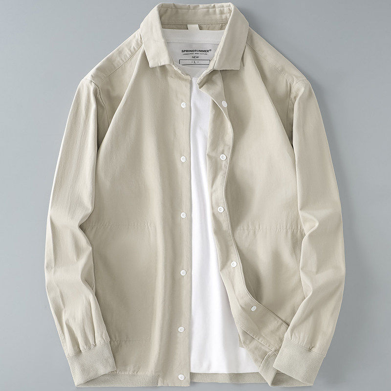 春秋美式复古长袖衬衫男宽松帅气高级感纯棉衬衣工装休闲外套