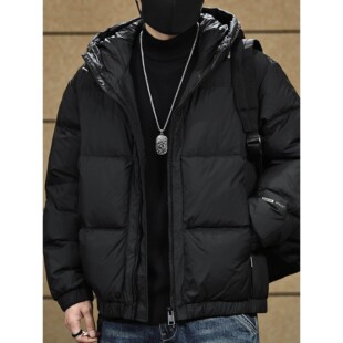 加厚蓬松高端鸭绒连帽面包羽绒服男冬季短款大码极寒保暖外套潮