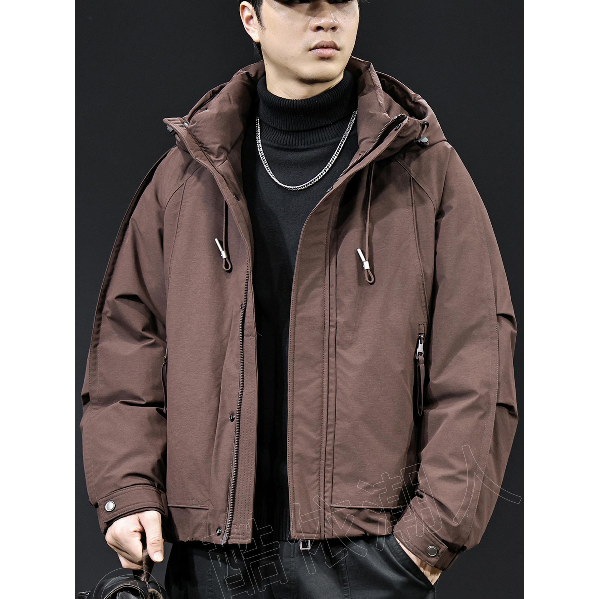 美式爆款90白鸭绒羽绒服男连帽工装外套2025冬季新款保暖潮牌大码