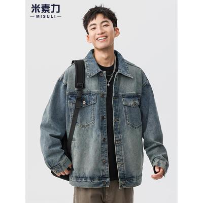 蓝色衬衫式牛仔外套男2025早秋衣服男款水洗做旧宽松工装夹克潮牌