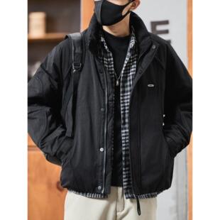美式复古立领短款羽绒服男士加厚保暖黑色休闲外套2025冬季防寒服