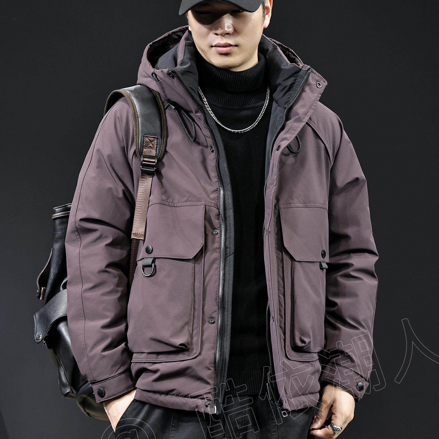 冬季加厚保暖连帽工装男羽绒服