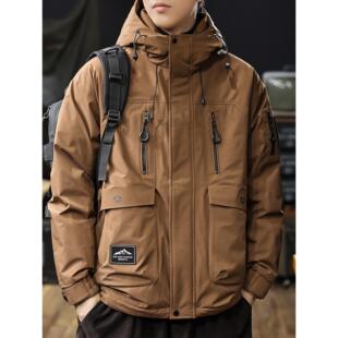 美式复古工装冲锋羽绒服男2025冬季90鸭绒保暖户外防水滑雪服外套