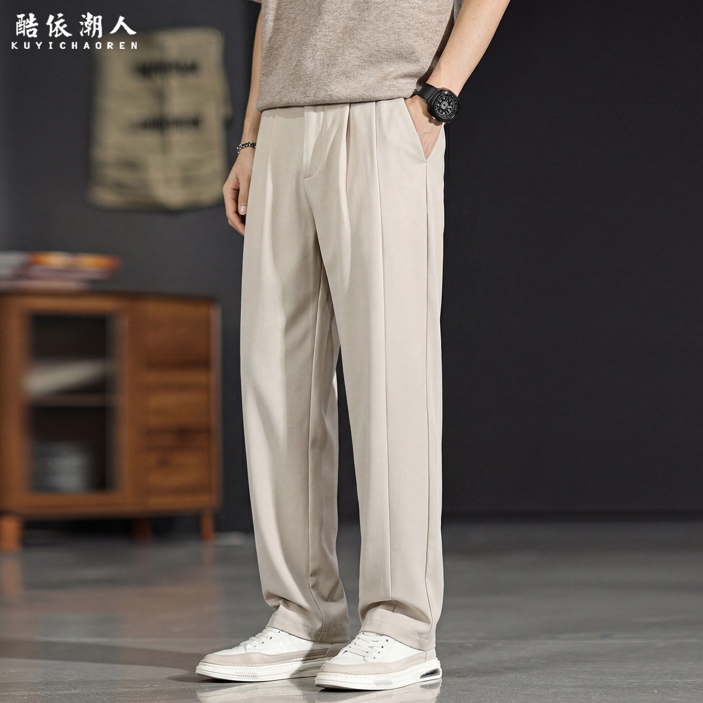 莱赛尔羊毛混纺轻奢老钱风休闲裤男春夏垂感2026新款高级直筒西裤