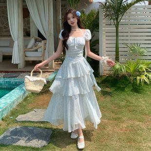 纯欲温柔风甜美碎花连衣裙女夏季 法式 小个子海边度假绝美沙滩长裙
