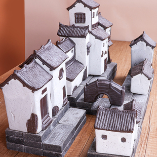 鱼缸造景摆件高级创意陶瓷中国风小房子古建筑模型组合改装全套
