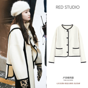 卢昱晓同款白色毛呢外套女短款韩版高级感千金风小个子呢子大衣冬