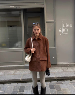 现货 棕色绿色美国购买helsa 美拉德色系翻领麂皮夹克外套7-10天