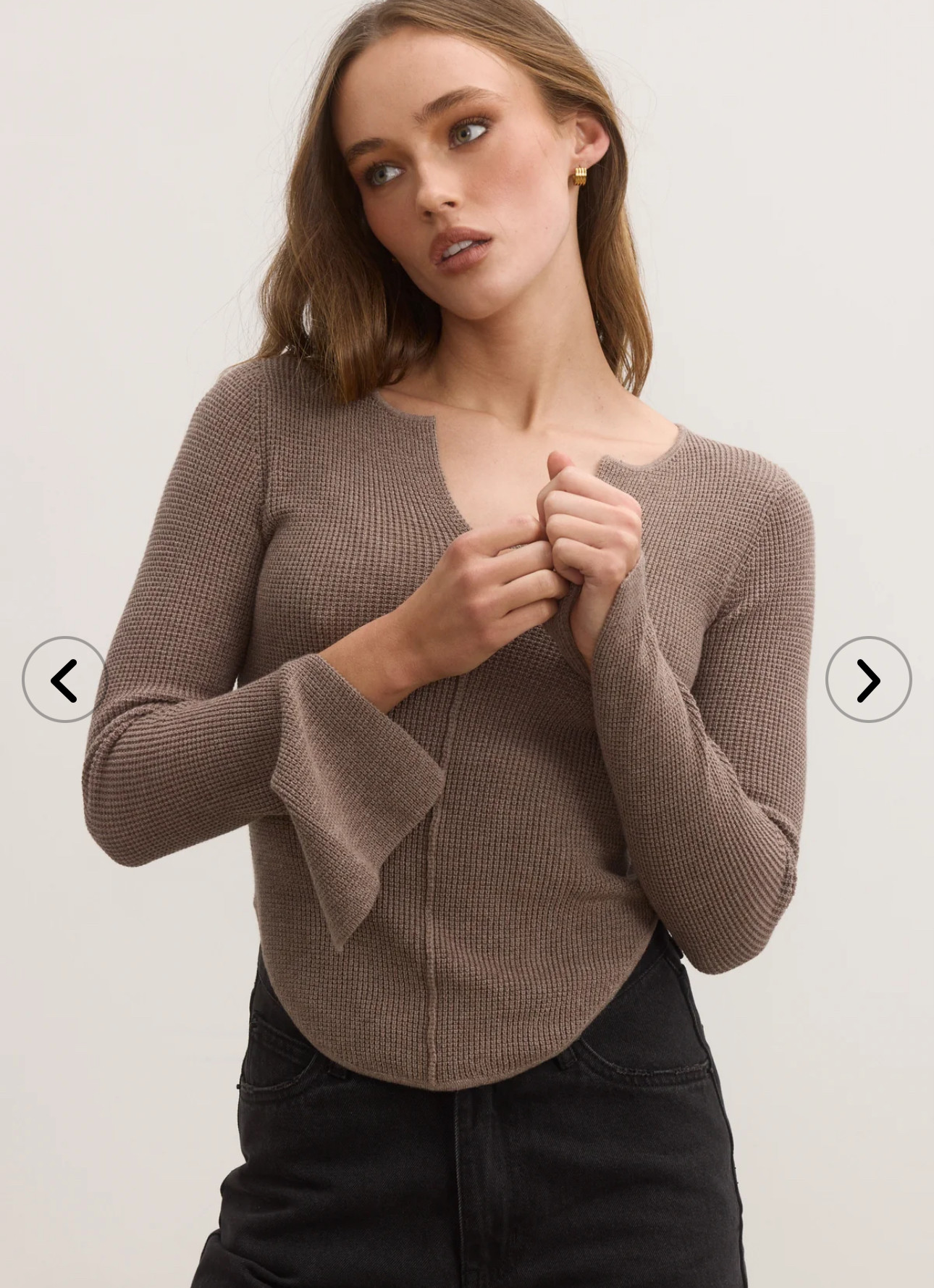 美国购巧克力开叉袖子vneck 针织上衣打底衫