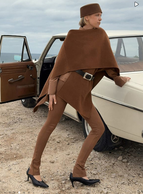 欧洲购买！棕黄色披肩 帽子外套wool cape