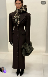 美国购买深色前排扣垫肩西装外套大衣bold coat