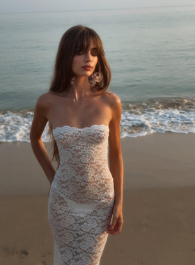 美国购mar同款白色蕾丝内衣透视蕾丝抹胸长裙