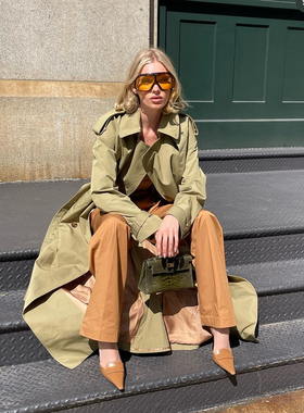 绿xs现！美国代购elsahosk同款超长款帅气风衣外套Class Ovsize