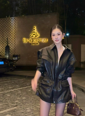 美国购买博主同款helsa黑色皮衣外套