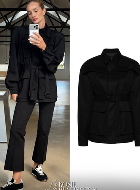 美国购买rosie同款黑色白色工装风格垫肩夹克外套