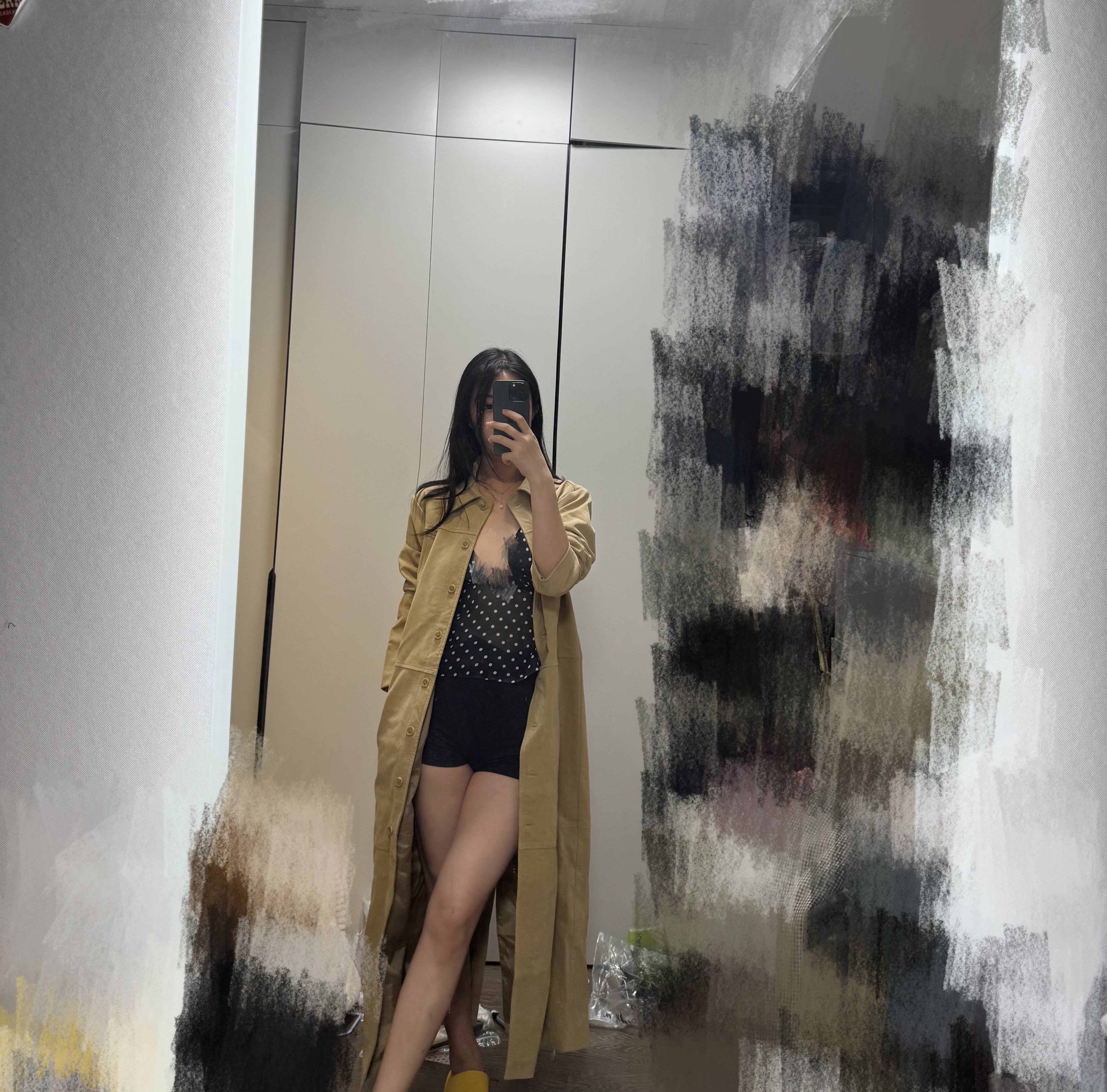34 36现！美国购米杏色领子风衣外套半裙套装straghit set