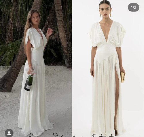 丹麦购买真丝飘逸V neck 缪斯长裙Maix Slik Dress
