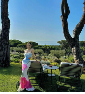 美国代购amy同款袁伶嫣同款海棠花鲜艳花朵吊带鱼尾长裙